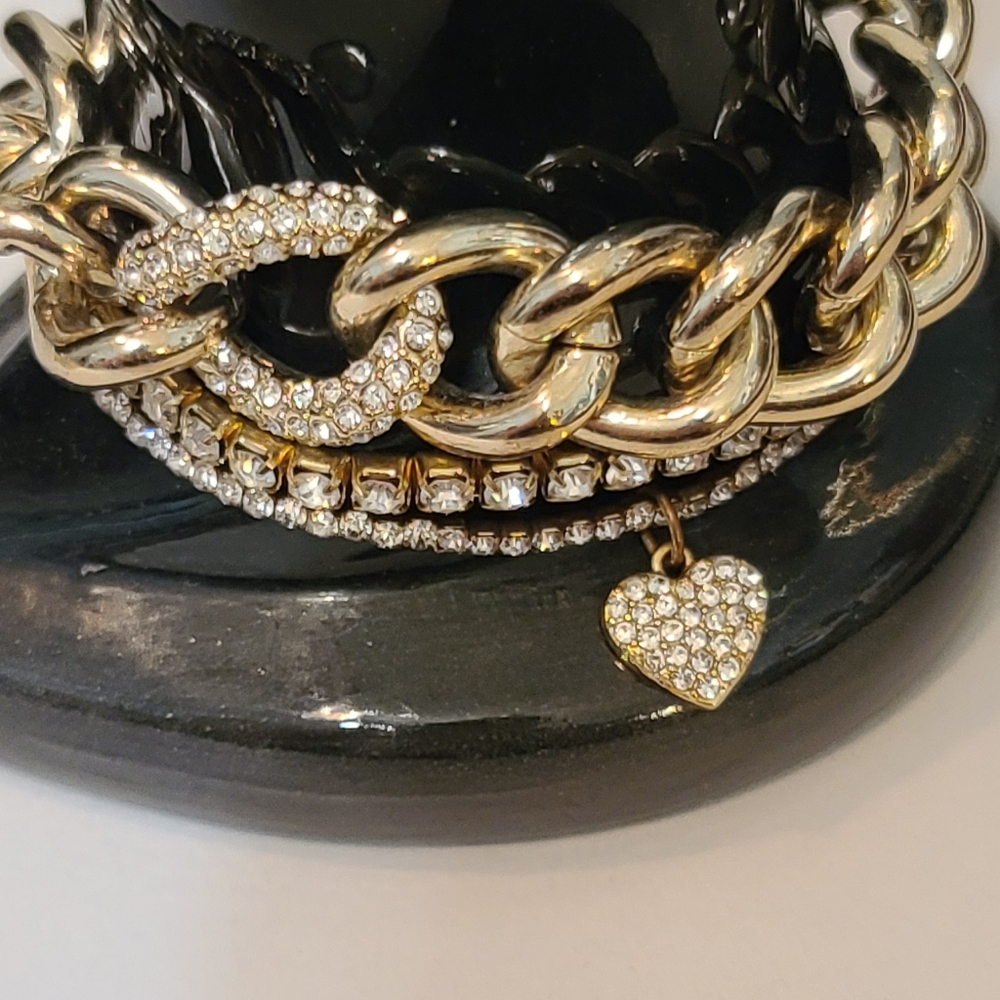 Victorias Secret Trifecta 3 Gold tone Rhinestone bracelets size 7 - Picture 7 of 8